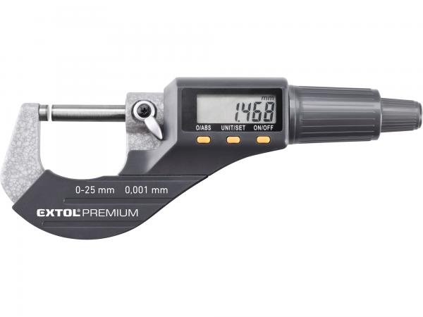 EXTOL PREMIUM Mikrometer digitálny, 0-25mm, rozlíšenie 0,001mm, presnosť 0,002mm 79977